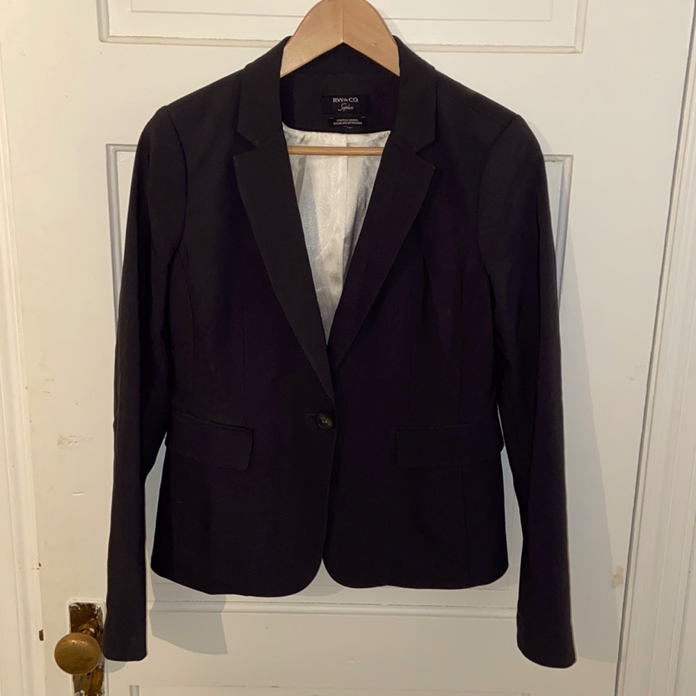 Three piece RW&Co charcoal grey suit size 6